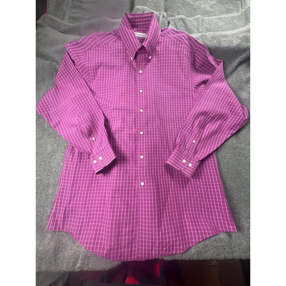 Brooks Brothers Mens Purple Windowpane Check Cotton Button Down Shirt 15.5 34/35